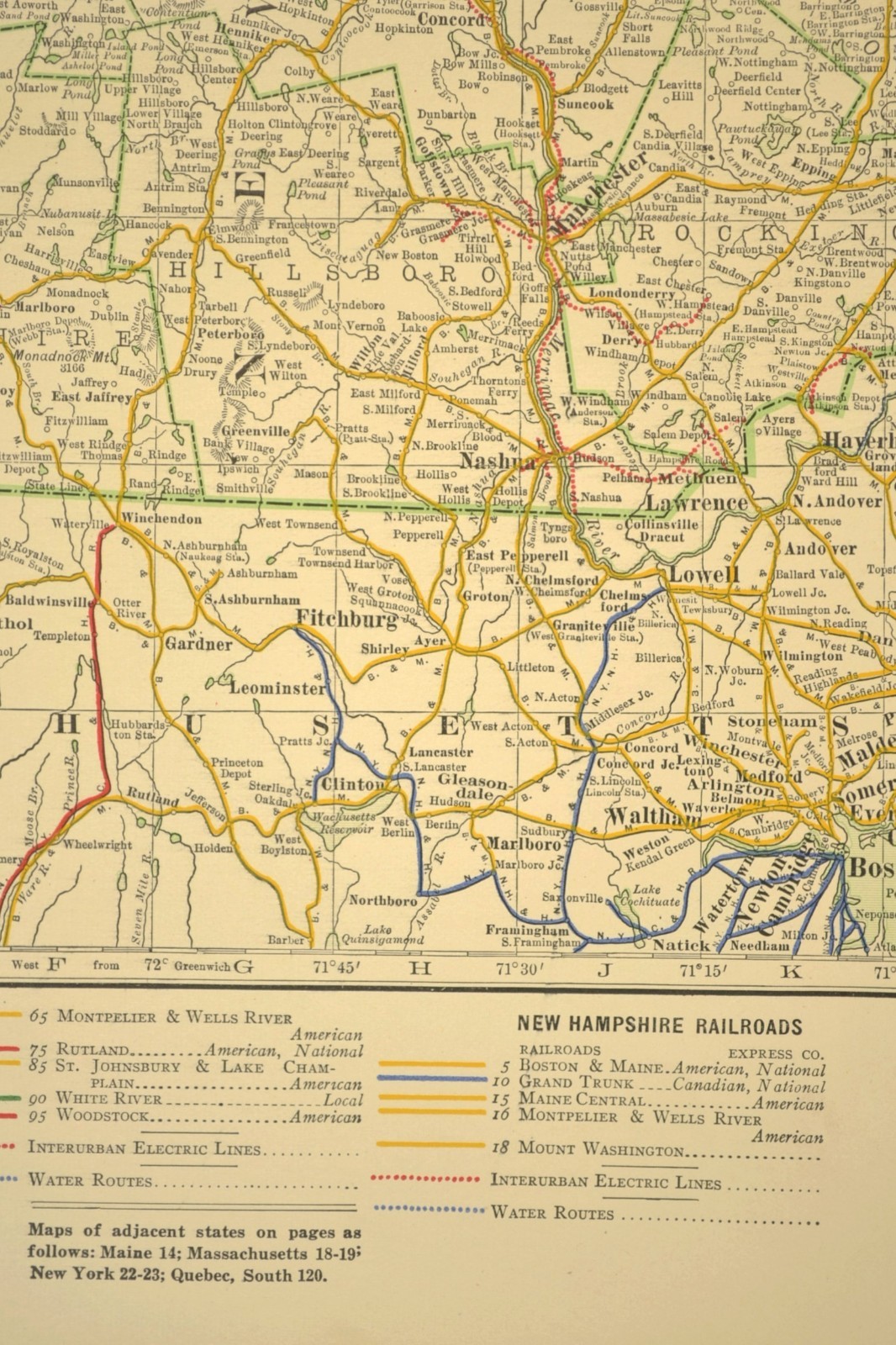 1914 Antique Map of VERMONT Railroads Map NEW HAMPSHIRE ORIGINAL Atlas Map DATED