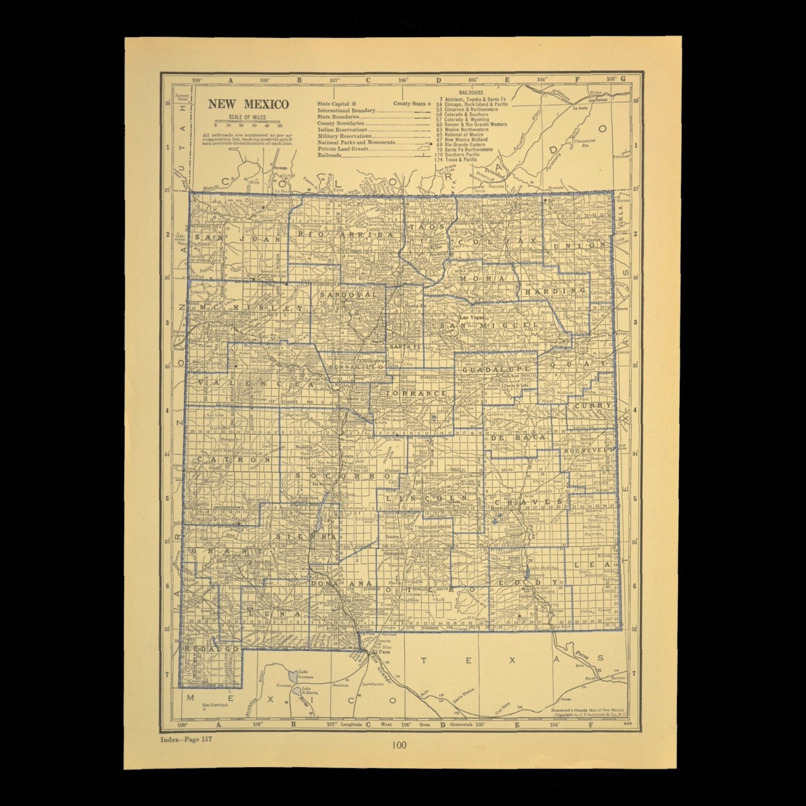ca 1930 NEW MEXICO Railroad Map Depot Towns Santa Fe Historic Original Atlas Map