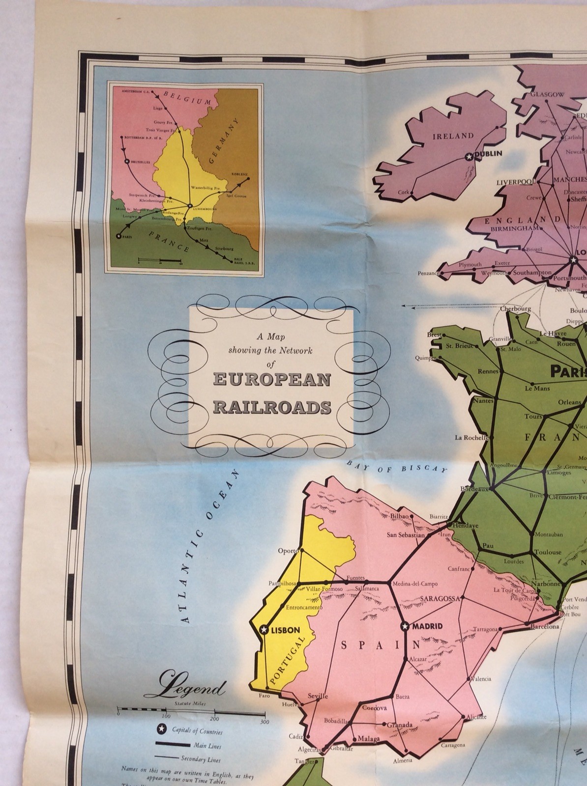 Vtg 1949 French National Railroads Map Poster