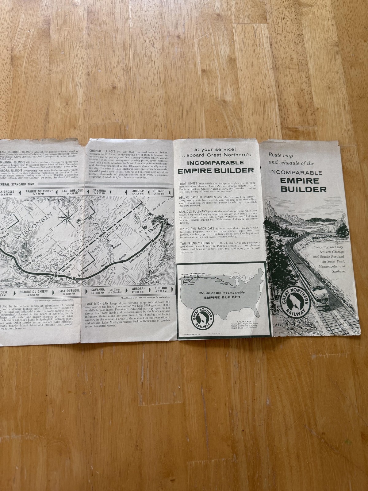 Vintage Great Northern Railway Empire Builder Route Map Brochure Black White USA