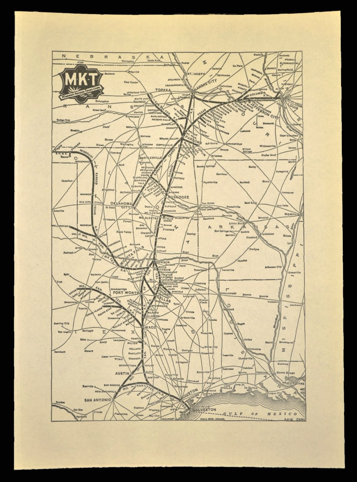 Vintage MKT Railway Map ca 1939 Antique MISSOURI KANSAS TEXAS Railroad Lines Map
