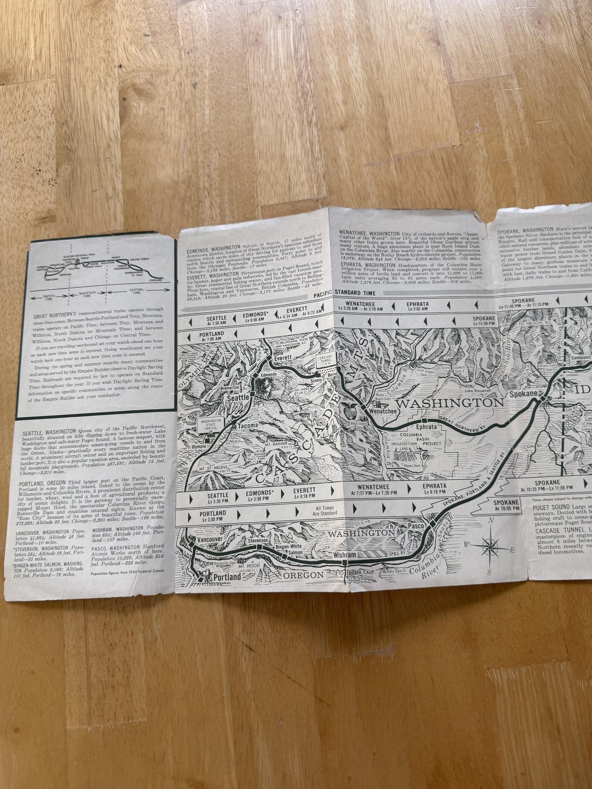 Vintage Great Northern Railway Empire Builder Route Map Brochure Black White USA