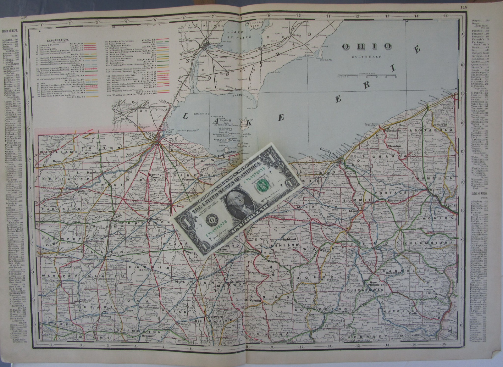 OH 1897 NORTHERN OHIO RAILROAD Map. Cram. MIILERSBURG, ASHLAND, & GREENWICH RR