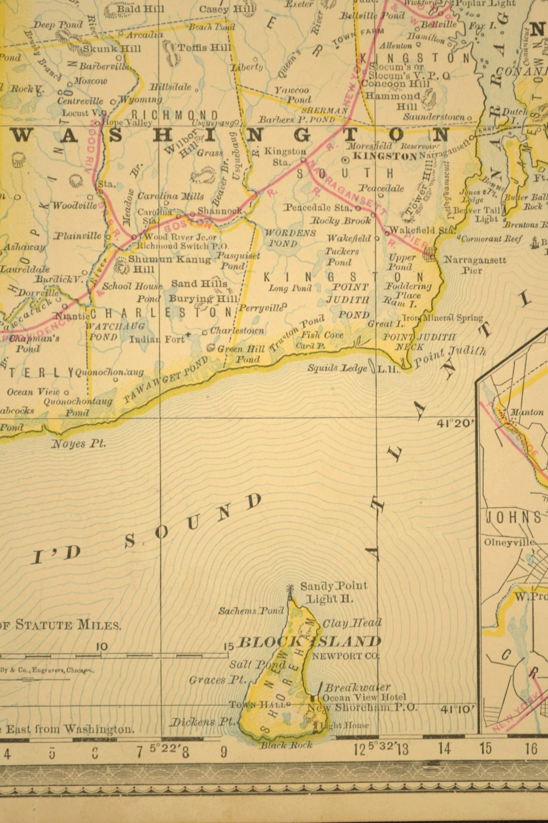 Antique RHODE ISLAND Railroad Map NYP&B RR Old Colony RR NY&NE Railroad