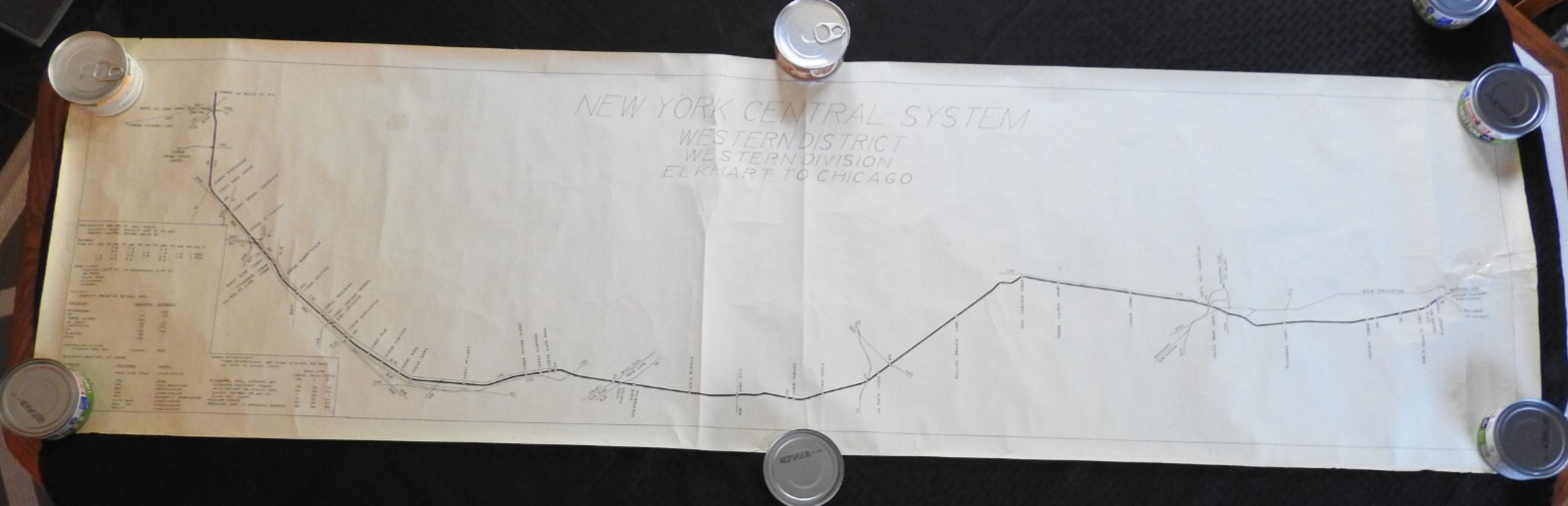 1961-62 New York Central System Railroad Employee Map Elkhart to Chicago 65″x18″