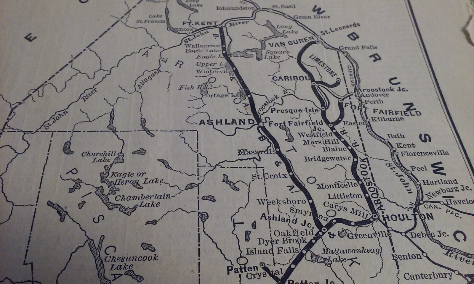 Rare 1903 Railroad Map of The BANGOR & AROOSTOOK RAILROAD Routes & Connections