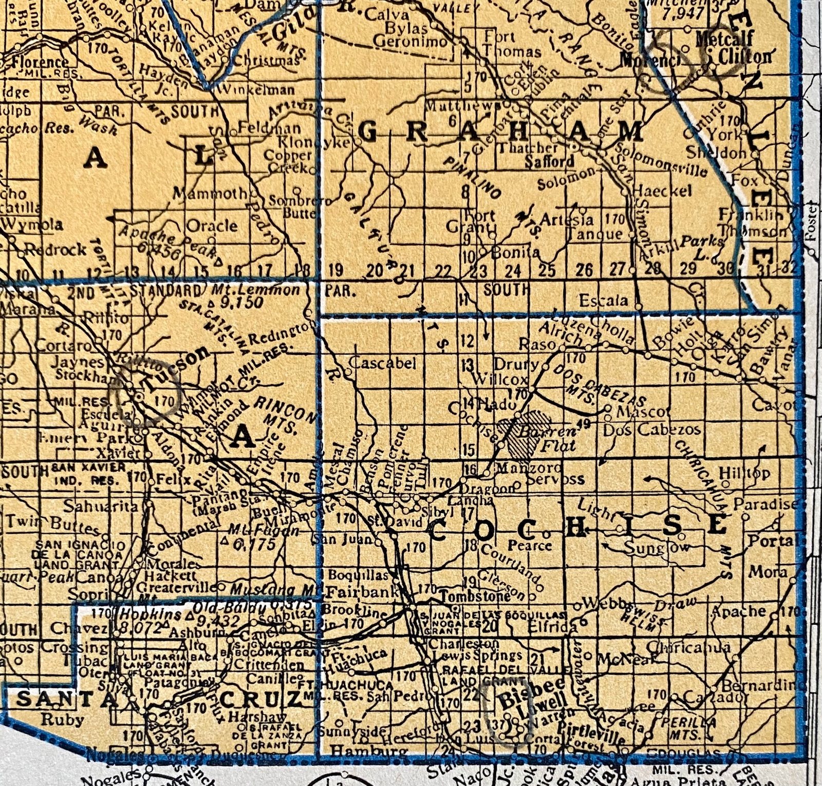 ALABAMA, ARIZONA Original c 1935 County & Railroad Maps. Hammond & Co. 9×12″