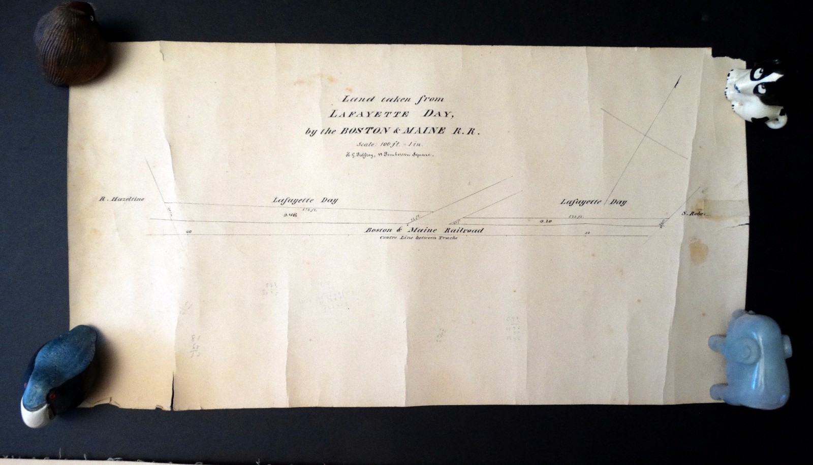 Antique RAILROAD MAP Lot of 2 BRADFORD MA April 1874 B & M Survey Lafayette Day