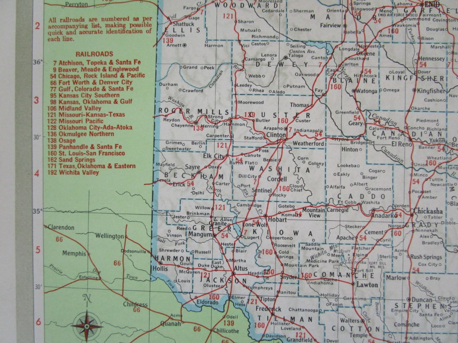 OR OK Vintage 1951 OREGON RAILROAD MAP. SUMPTER VALLEY RR or OKLAHOMA. OSAGE RR