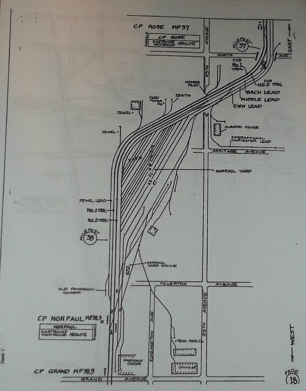 REPRO INDIANA HARBOR BELT IHB 1994 DISPATCHERS TRACK CHART CP UP NS EJ&E IC GTW