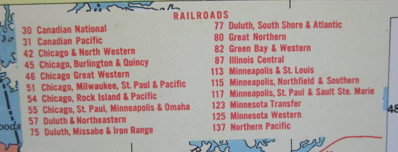 MN MI 1958 MINNESOTA RAILROAD Map DULUTH MESSABE & IRON RANGE RR ~or~ MICHIGAN