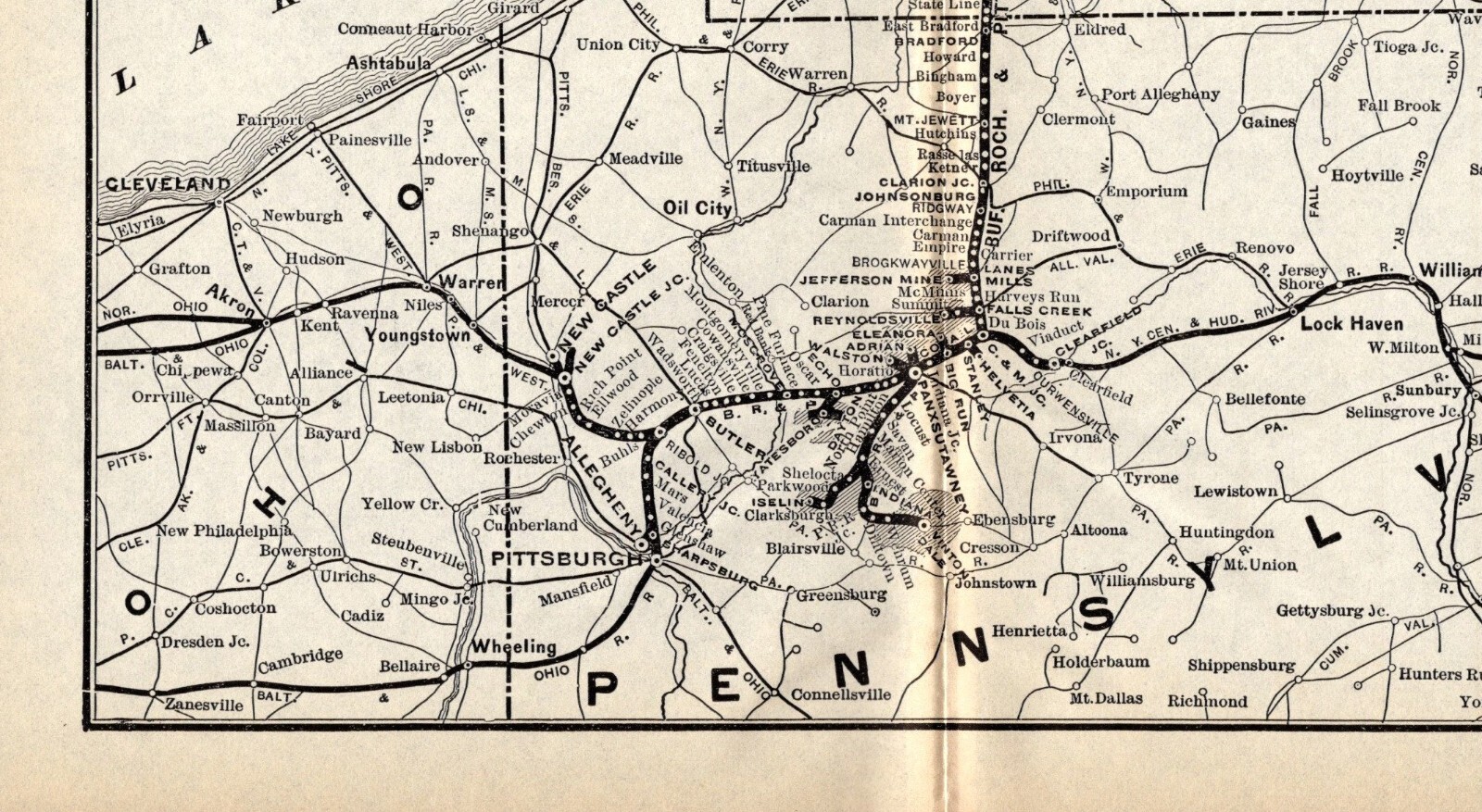 1907 Antique Buffalo Rochester Pittsburgh Railway Map Vintage Railroad Map 1484
