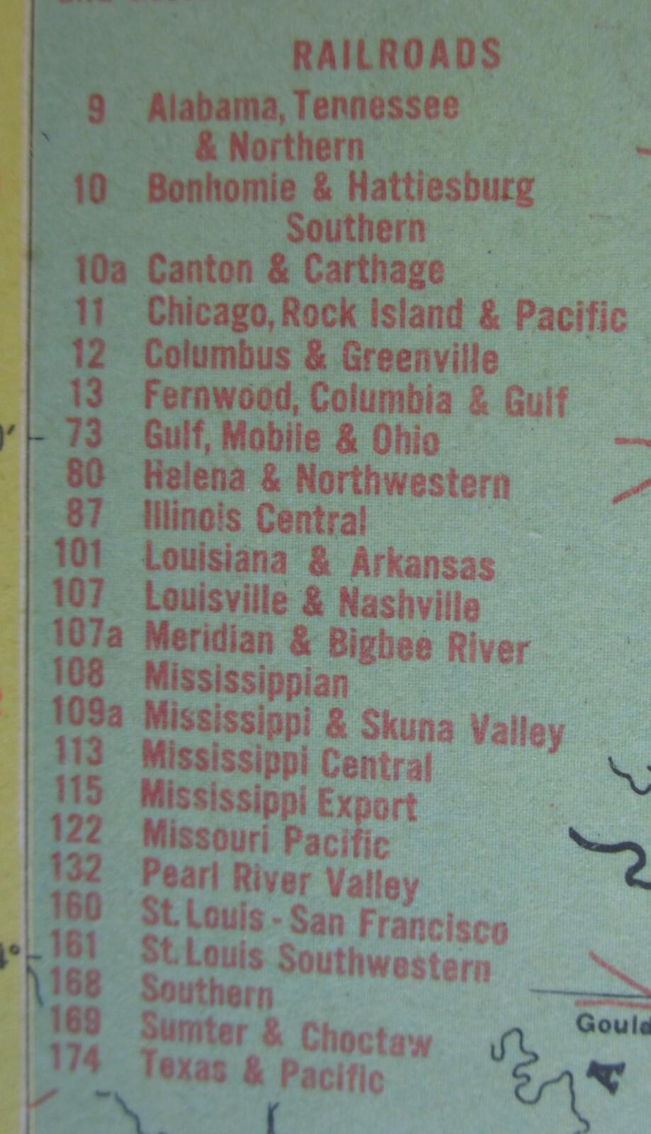 MS MO 1953 MISSISSIPPI RAILROAD Map CANTON & CARTHAGE RR or MISSOURI 1950s WAB