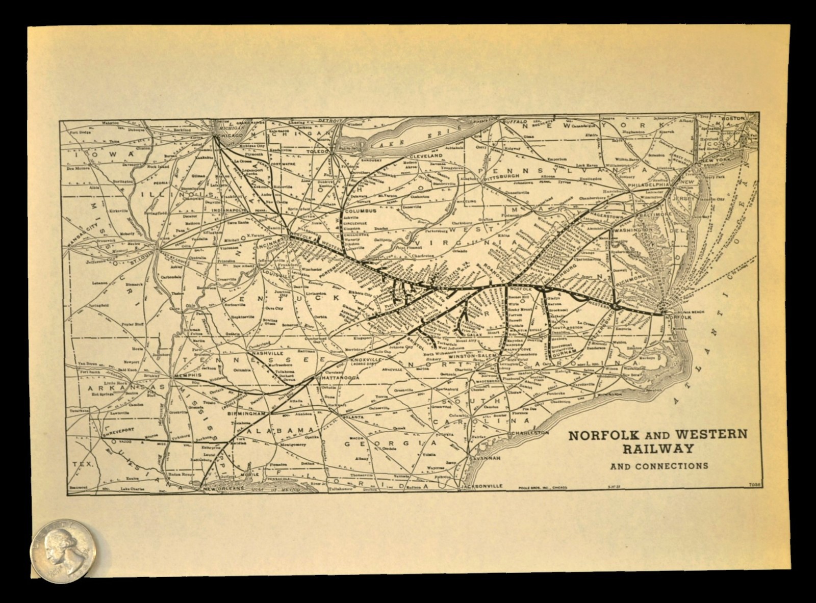 NORFOLK & WESTERN Railway Map Vintage Railroad System Map Antique 1930s
