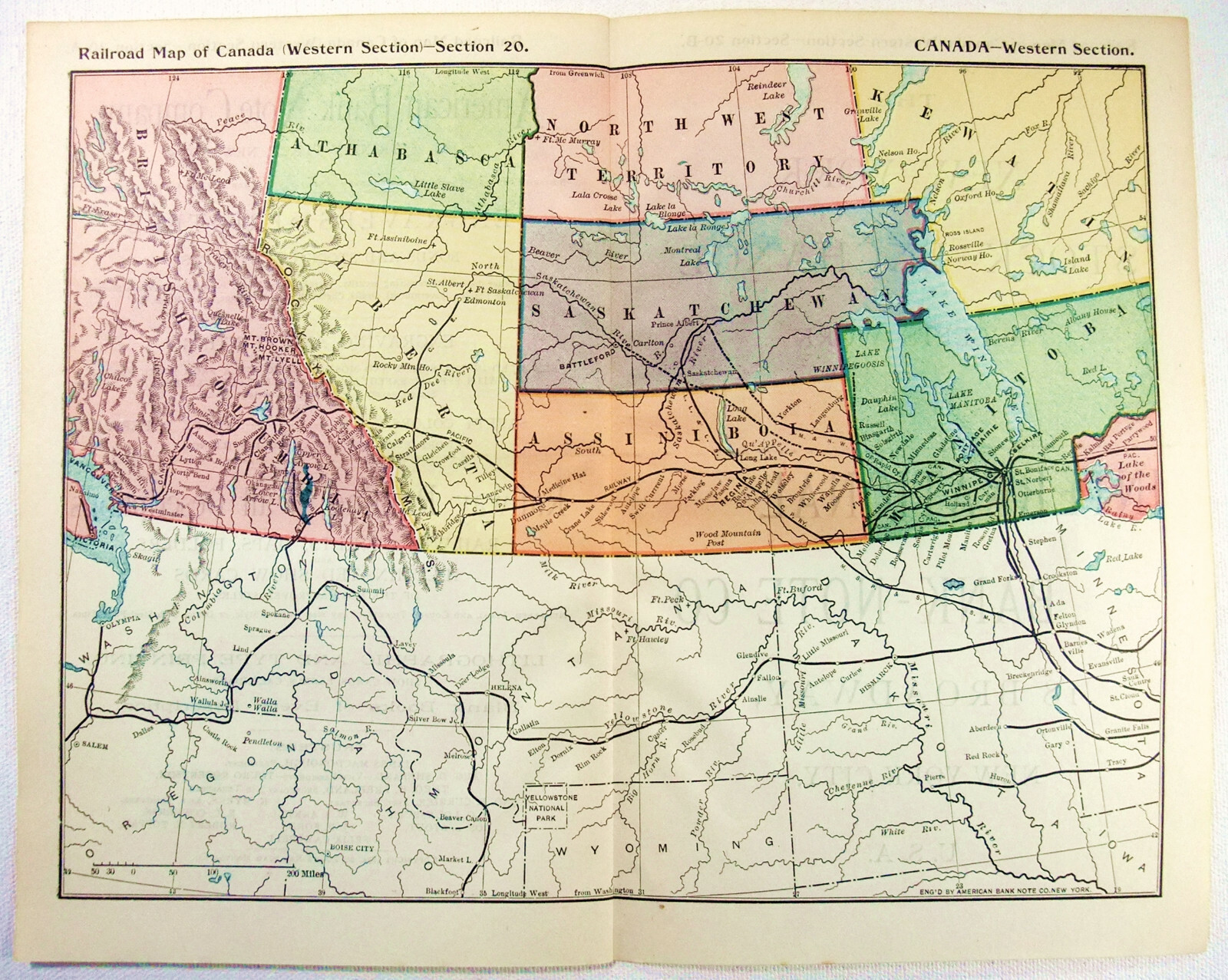 Original 1895 Railroad Map of Western Canada. Antique