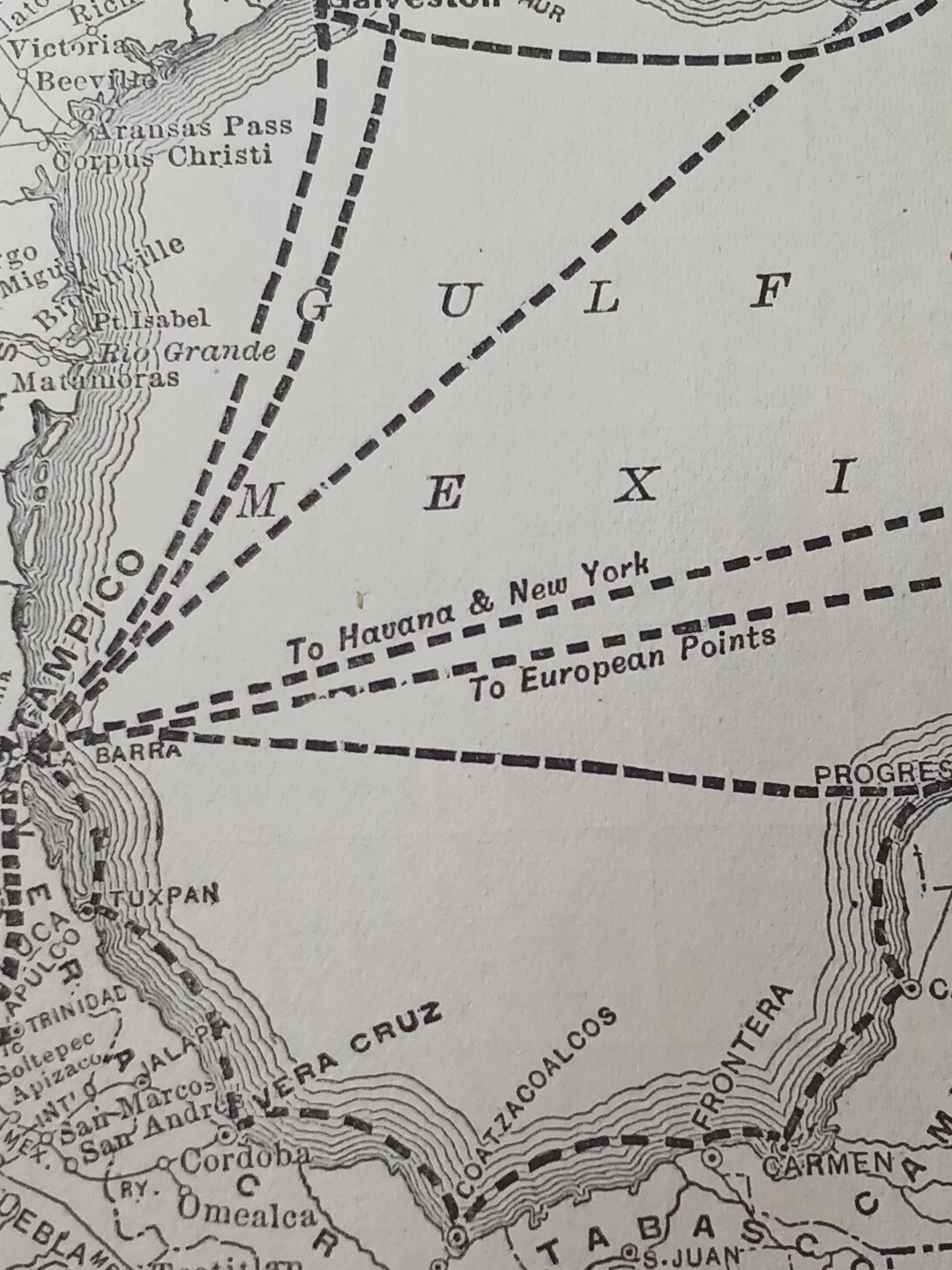1905 Train Route Map MEXICAN CENTRAL RAILWAY Tampico Trevino Mexico Railroad
