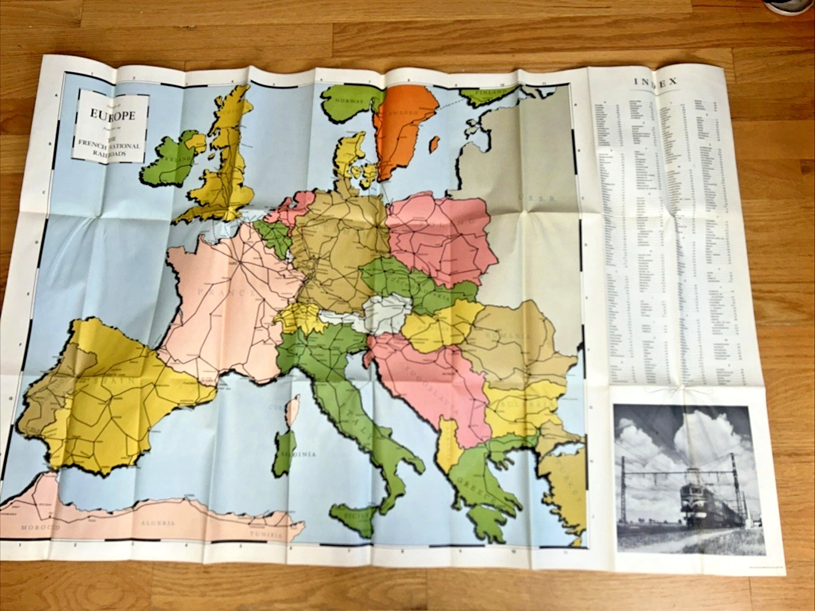 Vintage RAILROAD MAP OF FRANCE AND EUROPE, French National Railroad