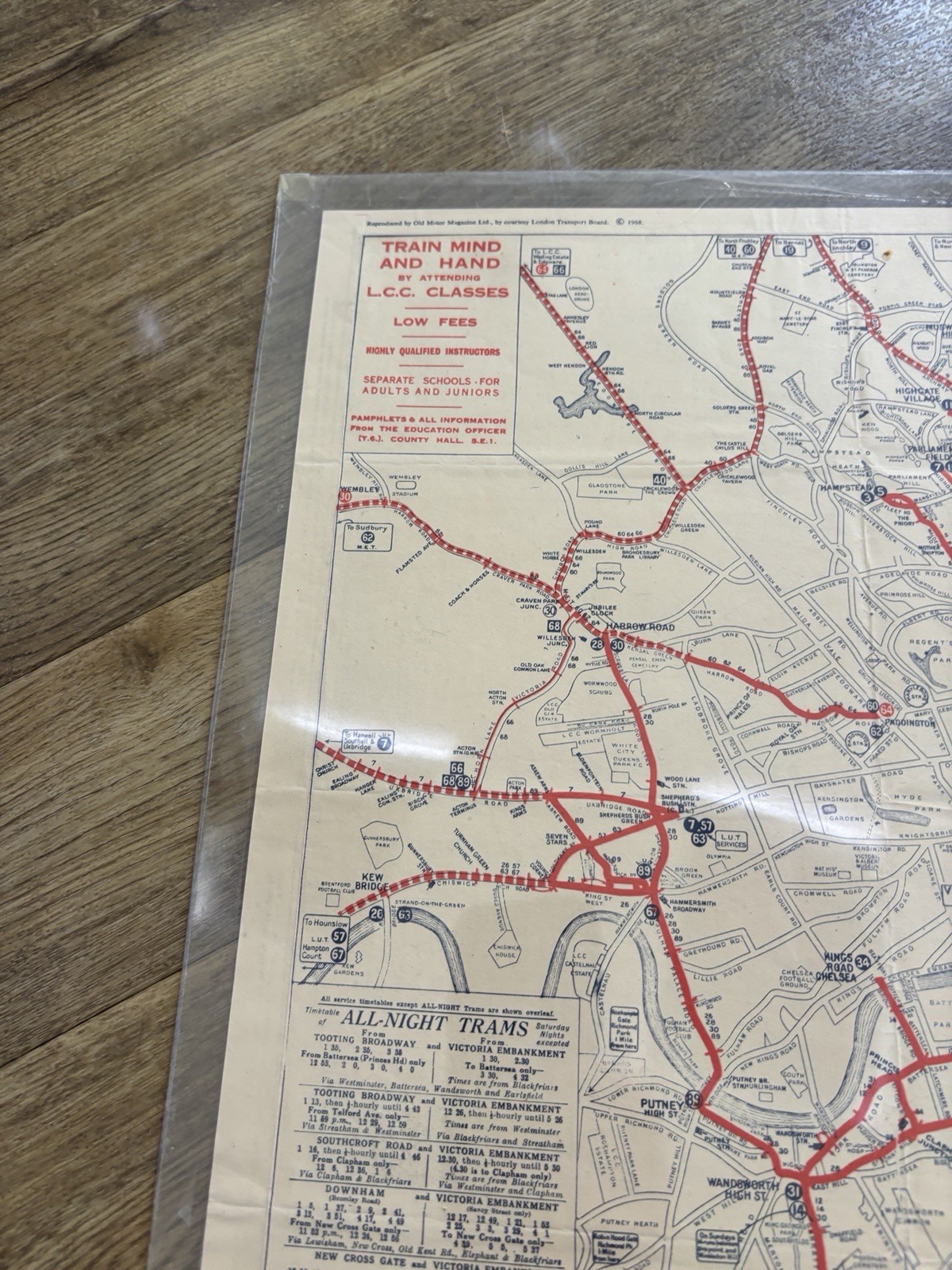 1932 LCC Trams Map Timetable London County Council Tramways Original Nov