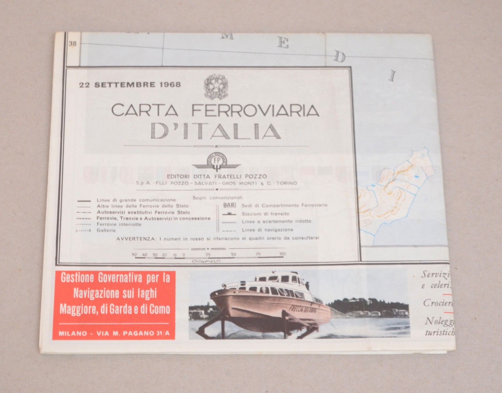 Railway Map Italy Carta Ferroviara D’Italia 22nd September 1968