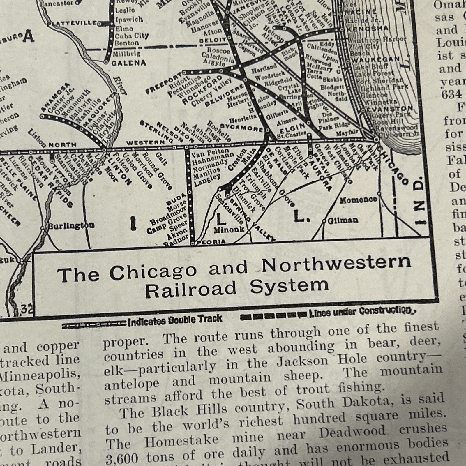 Antique 1908 Map Of The Chicago And Northwestern Railroad System 11×15 Inches