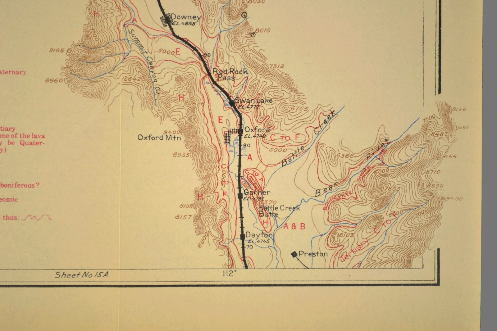 1915 Antique Union Pacific Railroad Map Pocatello Idaho Fort Hall Reservation