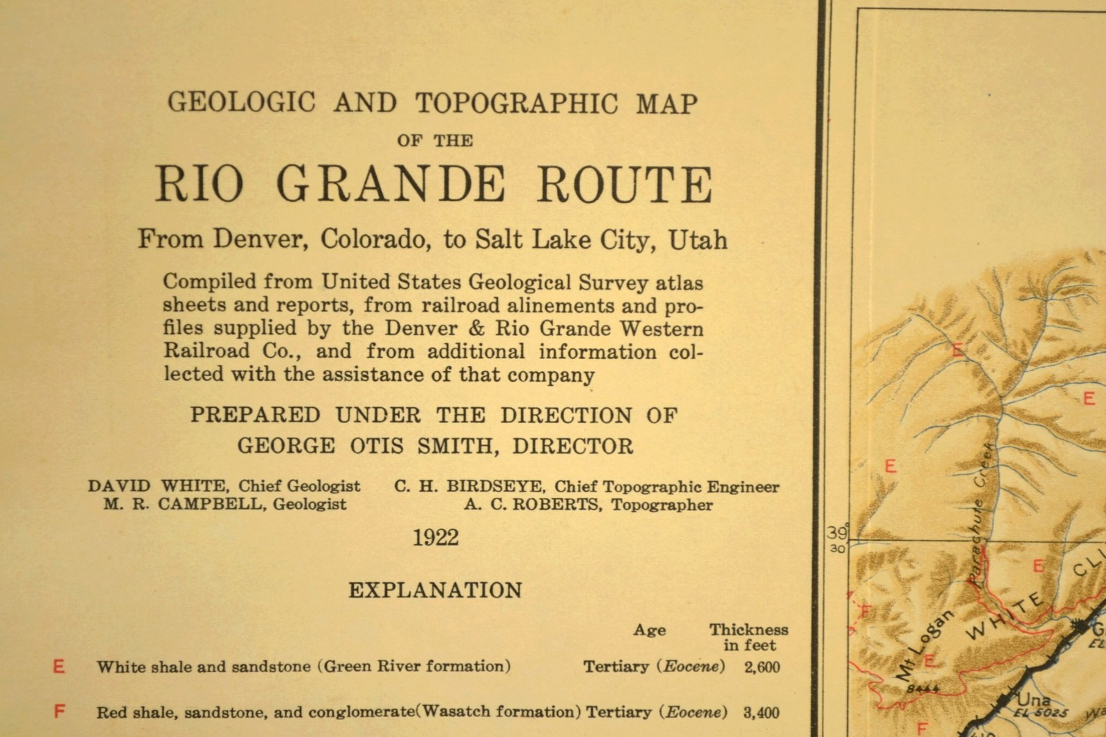 1922 Denver Rio Grande Railroad Map Rifle Colorado Glenwood Springs Carbondale