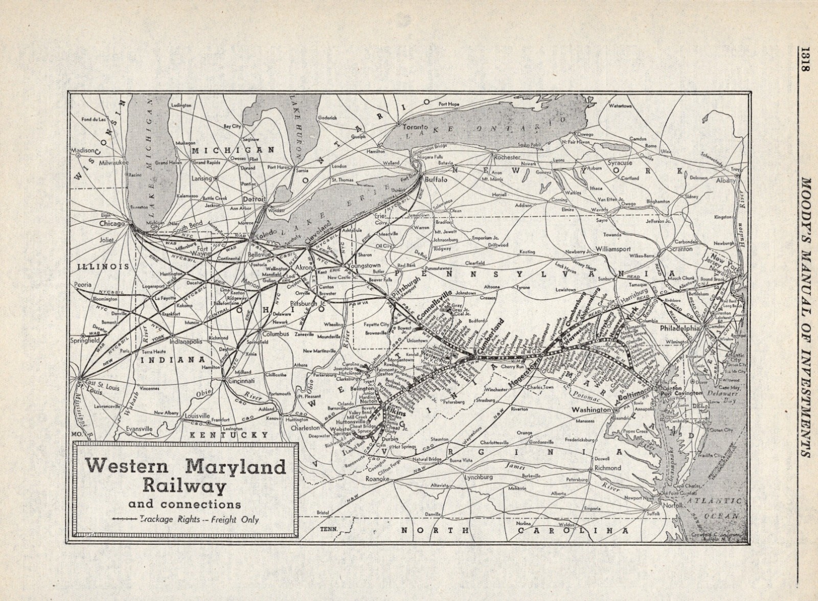 1947 Western Maryland Railway Map Antique Western Maryland Railroad Map 2211