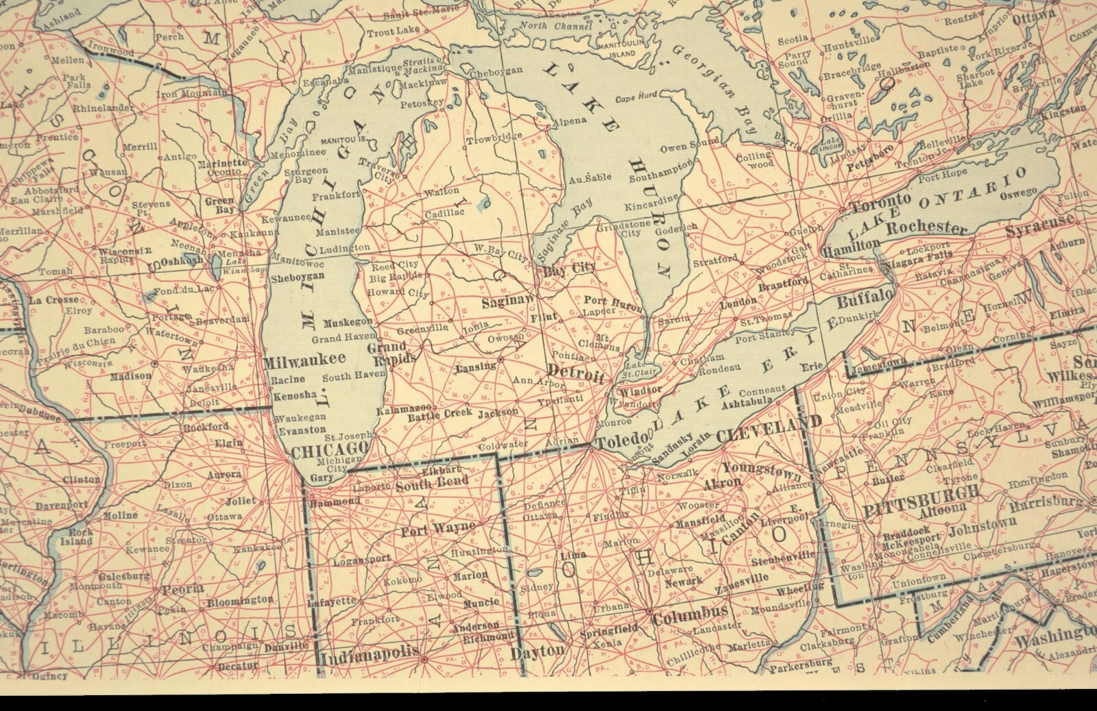 Vintage Eastern UNITED STATES Railroad Map East US Railway Wall Art Antique