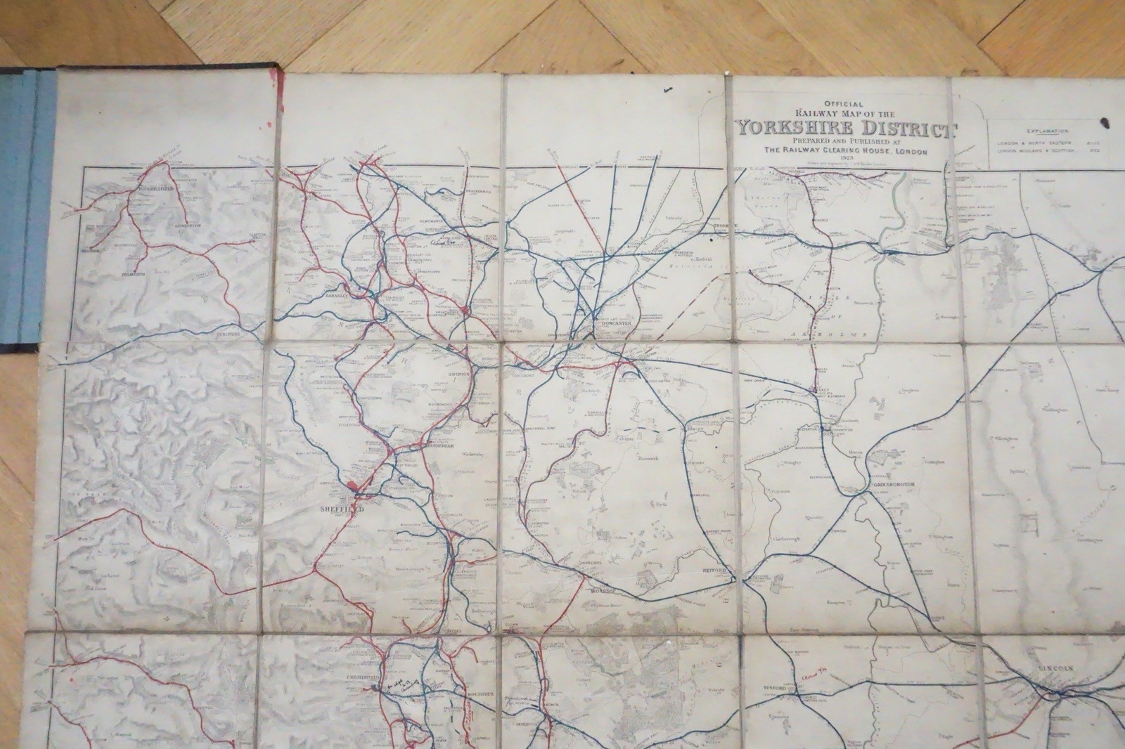 1923 Railway Clearing House RCH Map of Yorkshire District Linen Backed