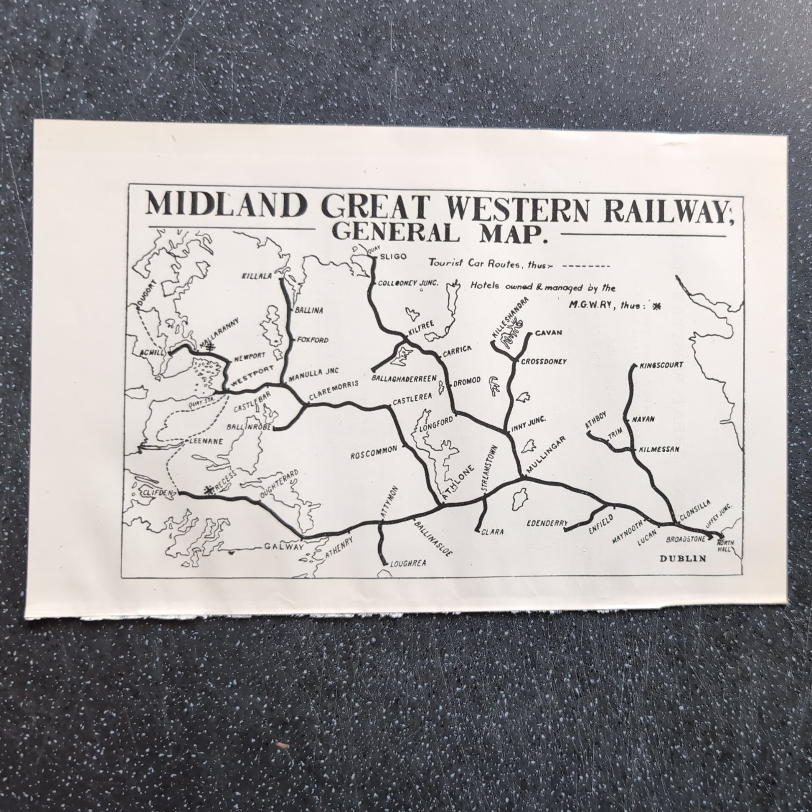 Original 1918 Railway map of Midland Great Western Railway General Map
