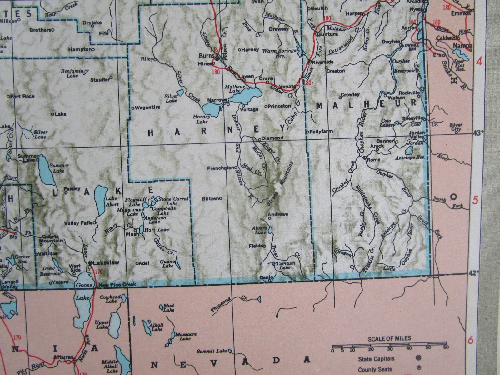 OR OK Vintage 1951 OREGON RAILROAD MAP. SUMPTER VALLEY RR or OKLAHOMA. OSAGE RR