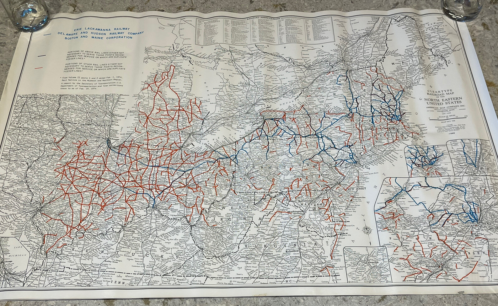 Vintage Northeast United States RAILROAD MAP