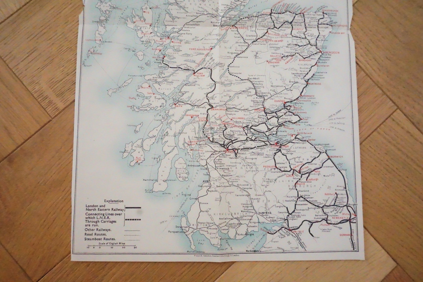 1930s LNER Scotland Connections Railway Map 38cm x 23cm