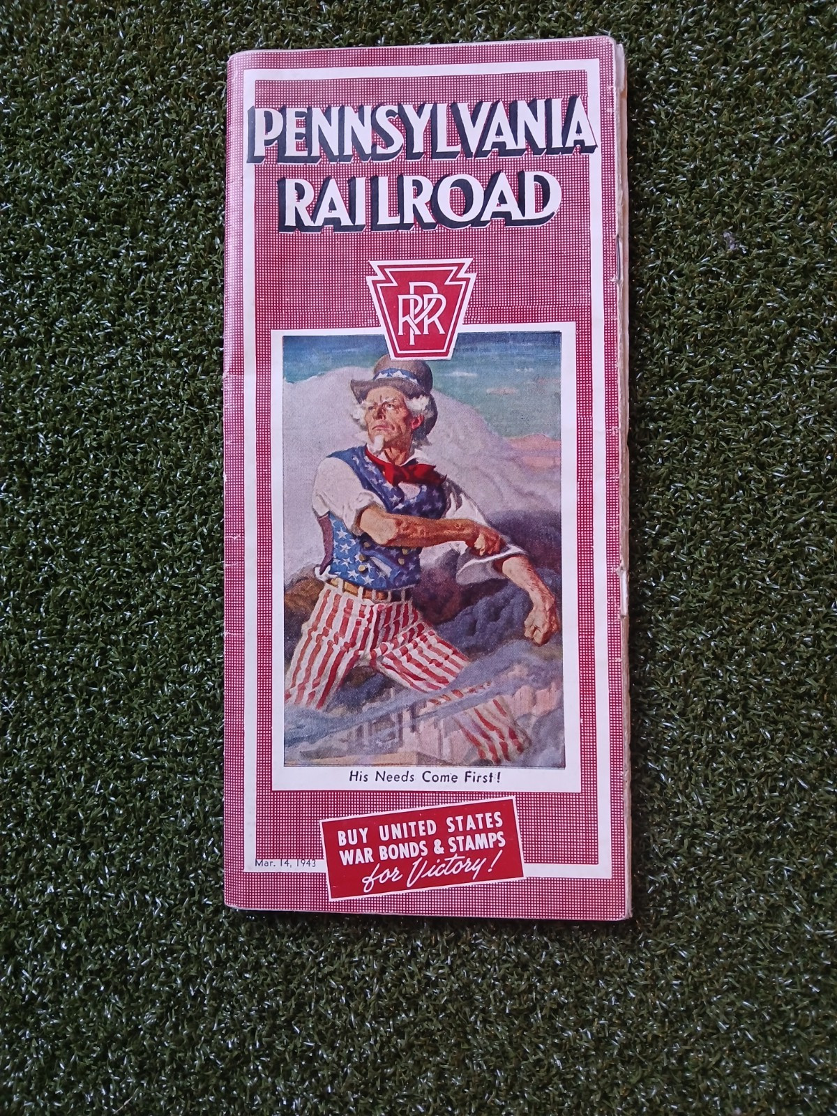 1943 WW2 Pennsylvania Railroad Schedule Map Booklet, Uncle Sam, War Bonds