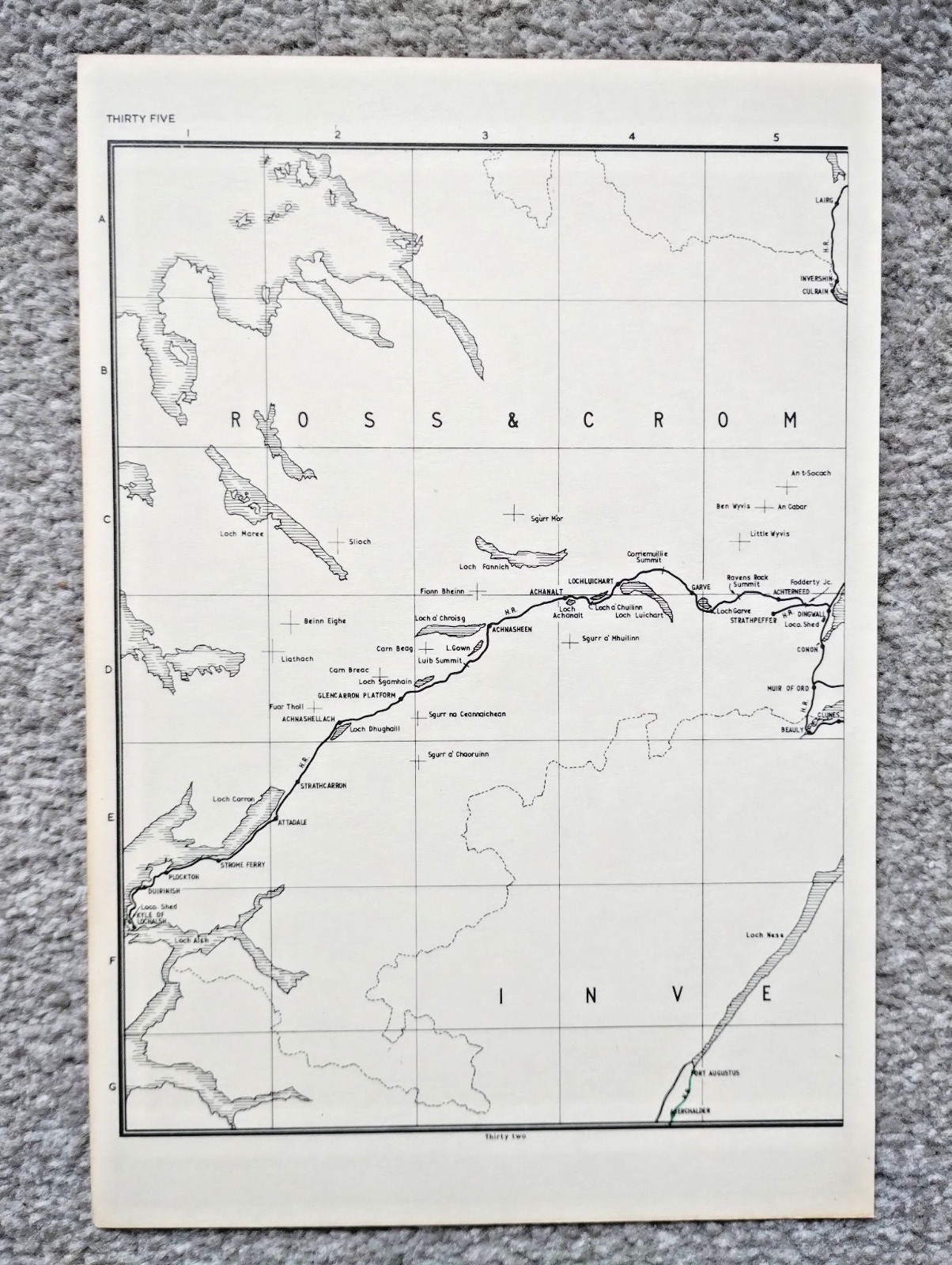 Vintage 1976 map showing Pre Grouping Rail Lines of Ross & Cromarty