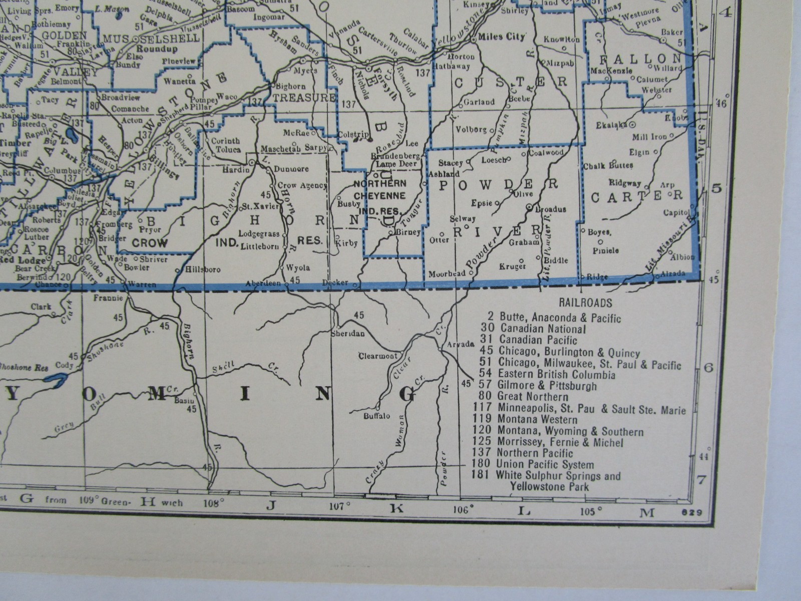 MT Great Depression era 1931 MONTANA RAILROAD Map. MORRISSEY FERNIE & MICHEL RR
