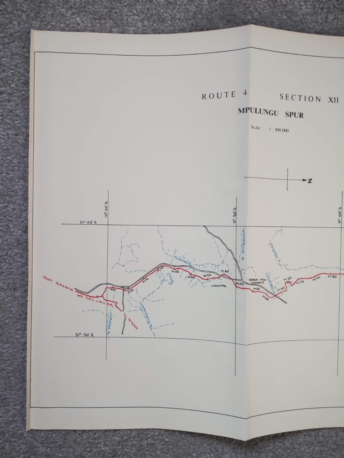 1952 Original East African Railways Map of Route: Mpulungu Spur (Zambia)