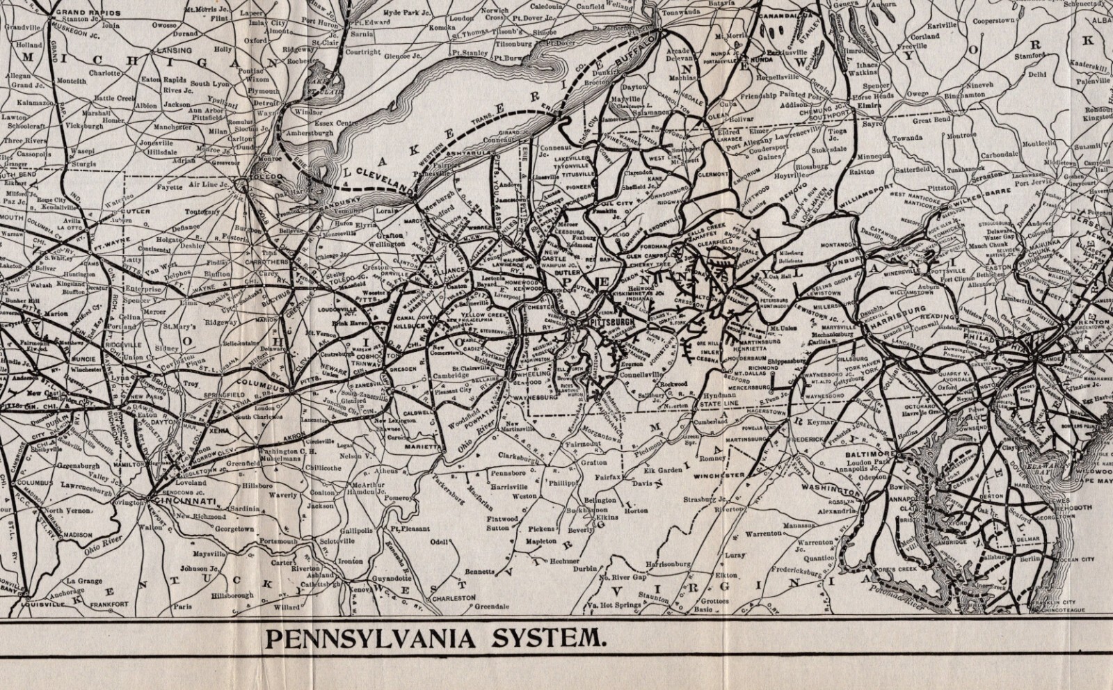 1914 Antique Pennsylvania Railroad Map Vintage Pennsylvania Railway Map 2396