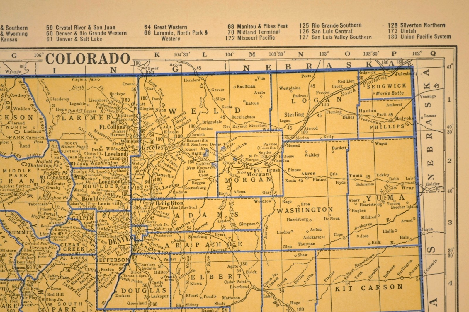 ca1938 COLORADO Railroad Map Depot Towns DRGW RR Historic Original Atlas Map
