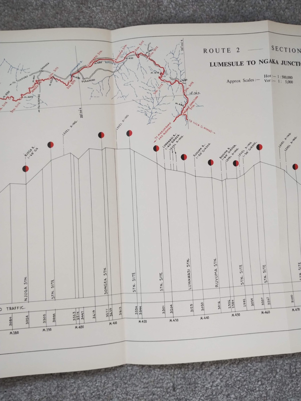 1952 East African Railways Map of Route: Lumesule to Ngaka Junction (Tanzania)