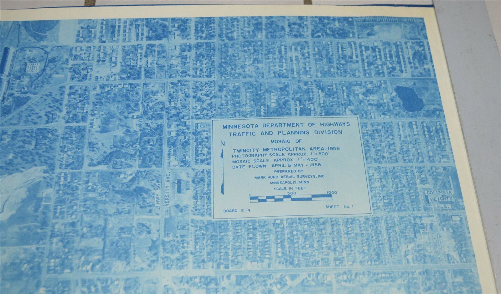 1958 Minnesota Hwy Dept Minneapolis Map N & NE Columbia Heights Railroad Yards