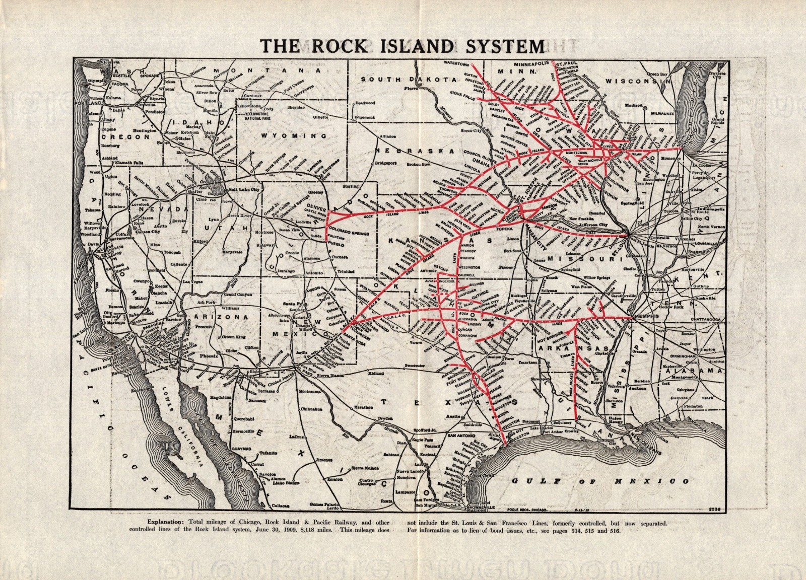 1910 Antique Chicago Rock Island Pacific Railroad Map Rock Island System 2653