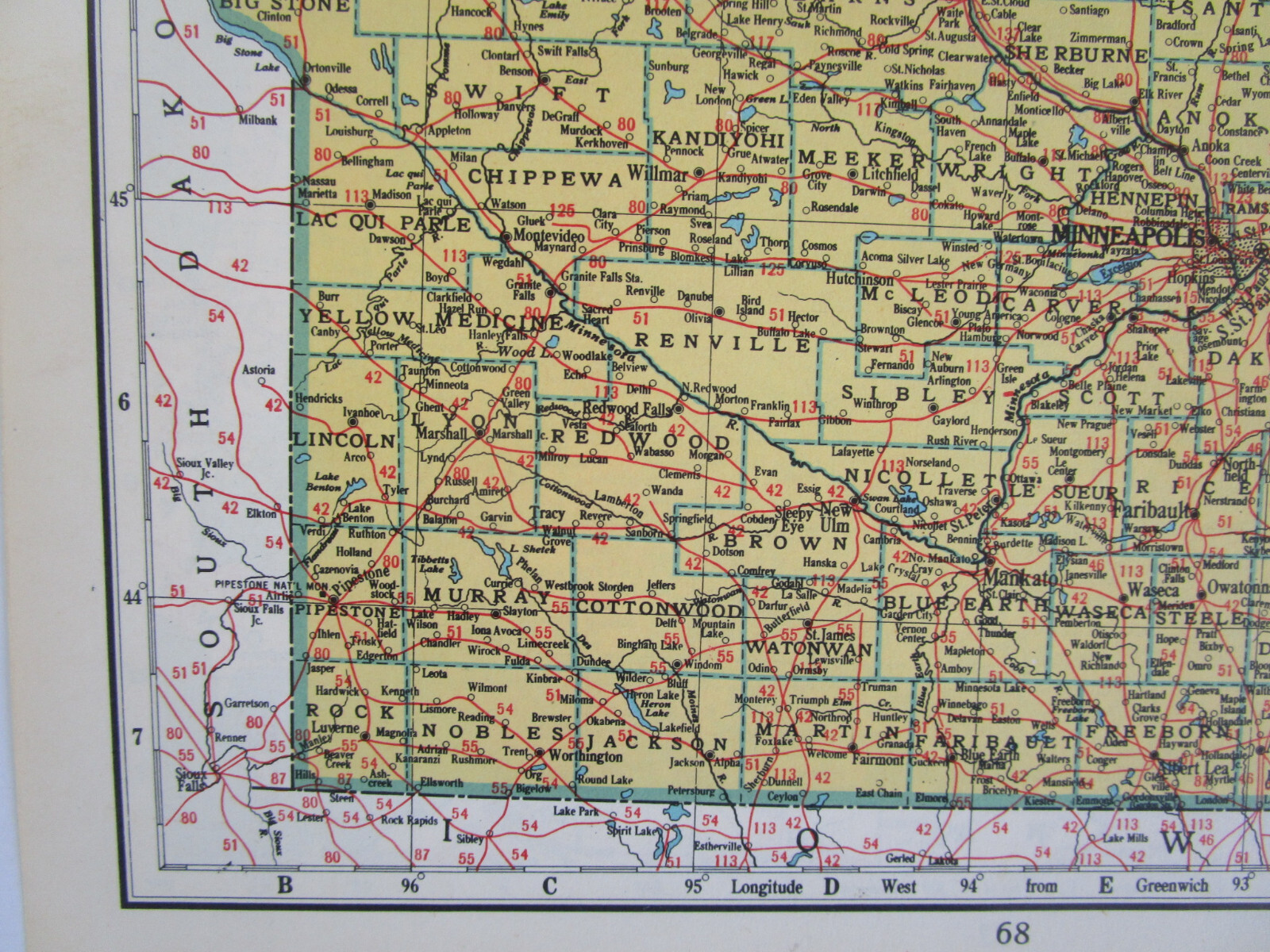 MN MI 1948 MINNESOTA RAILROAD Map. DULUTH & NORTHEASTERN RR ~or~ MICHIGAN