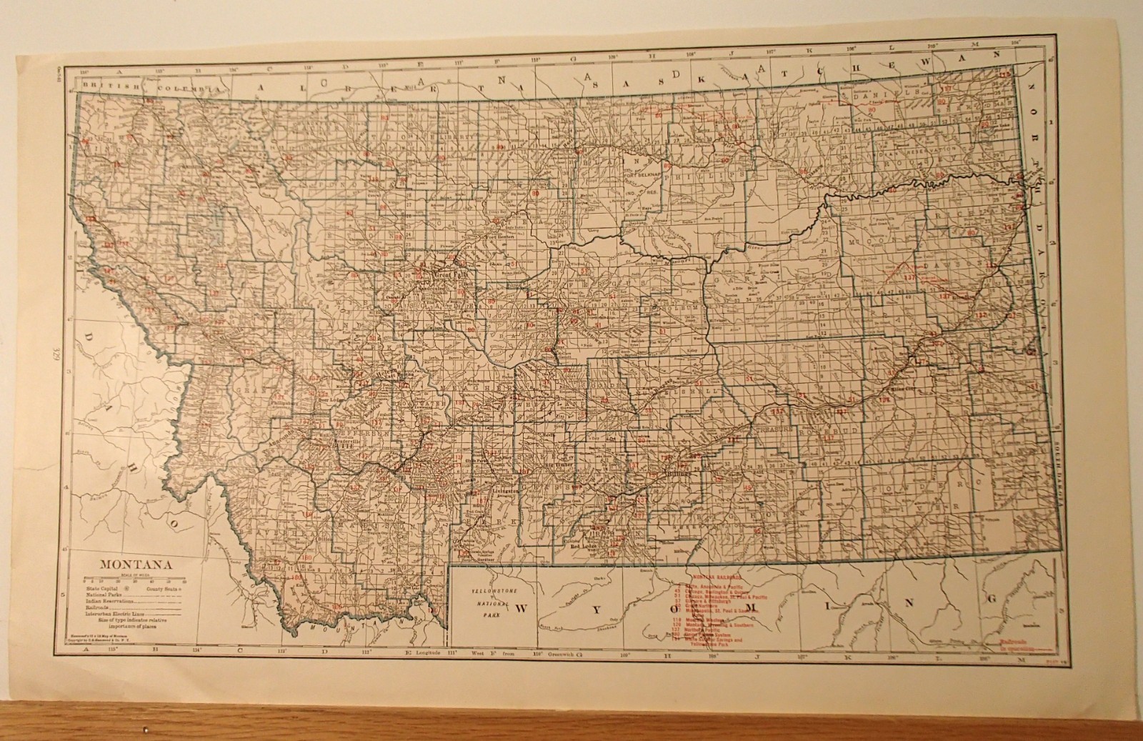 1931 Vintage Original Hammond Railway Map Montana 12″ x 20″