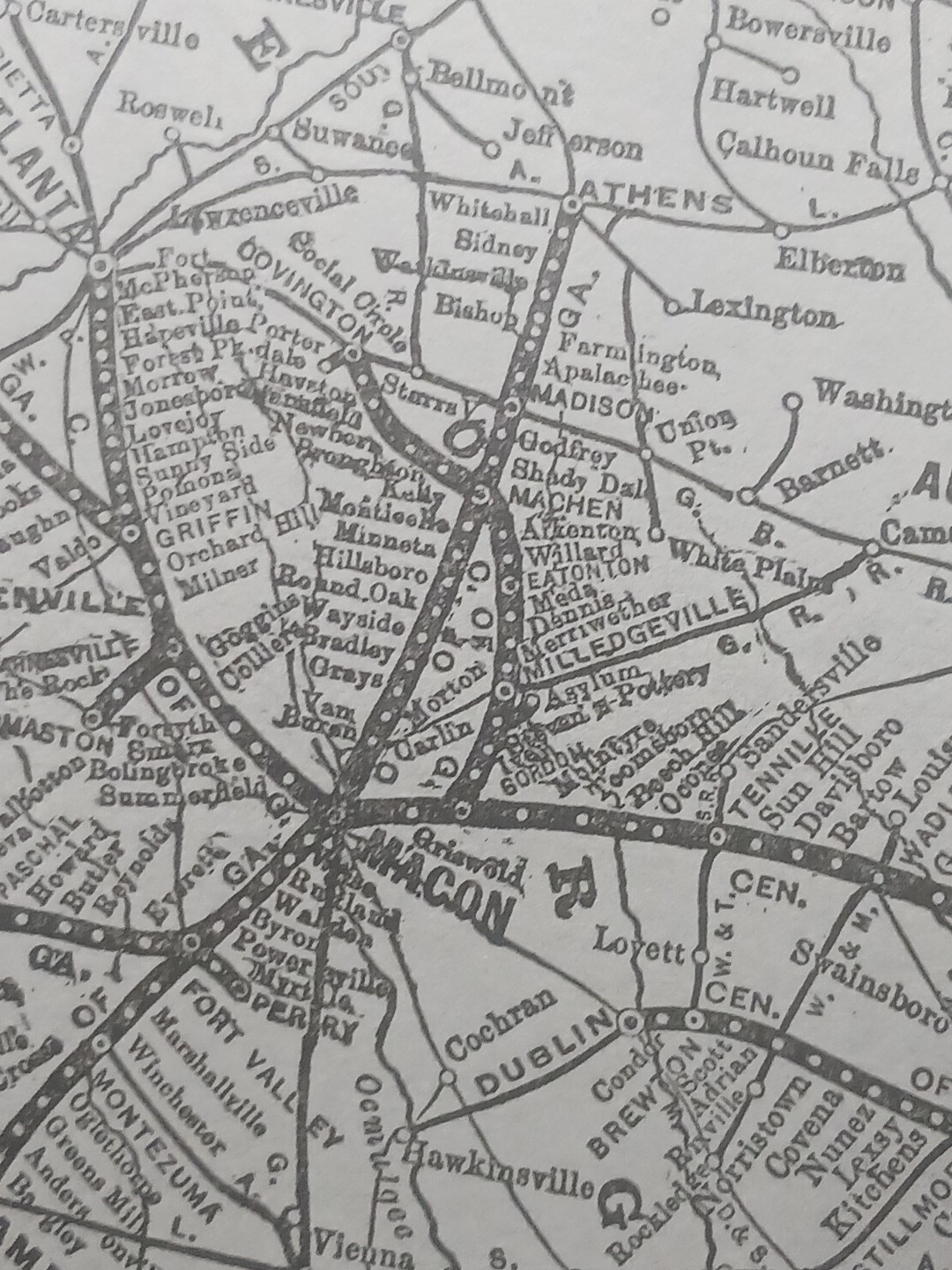 ~1906 Railroad Train Route Map CENTRAL OF GEORGIA RAILWAY all Lines Stations