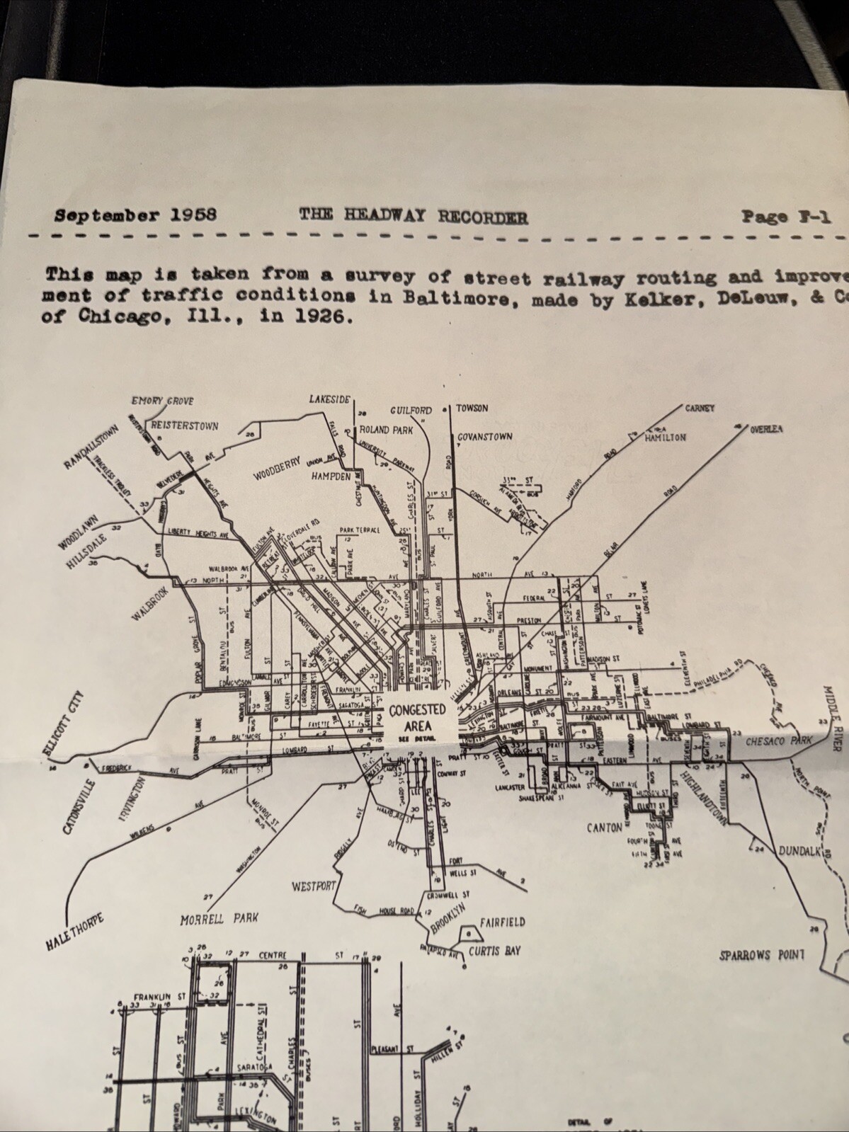 1958 BALTIMORE Survey Of Street Railway Routing &traffic In Baltimore MD