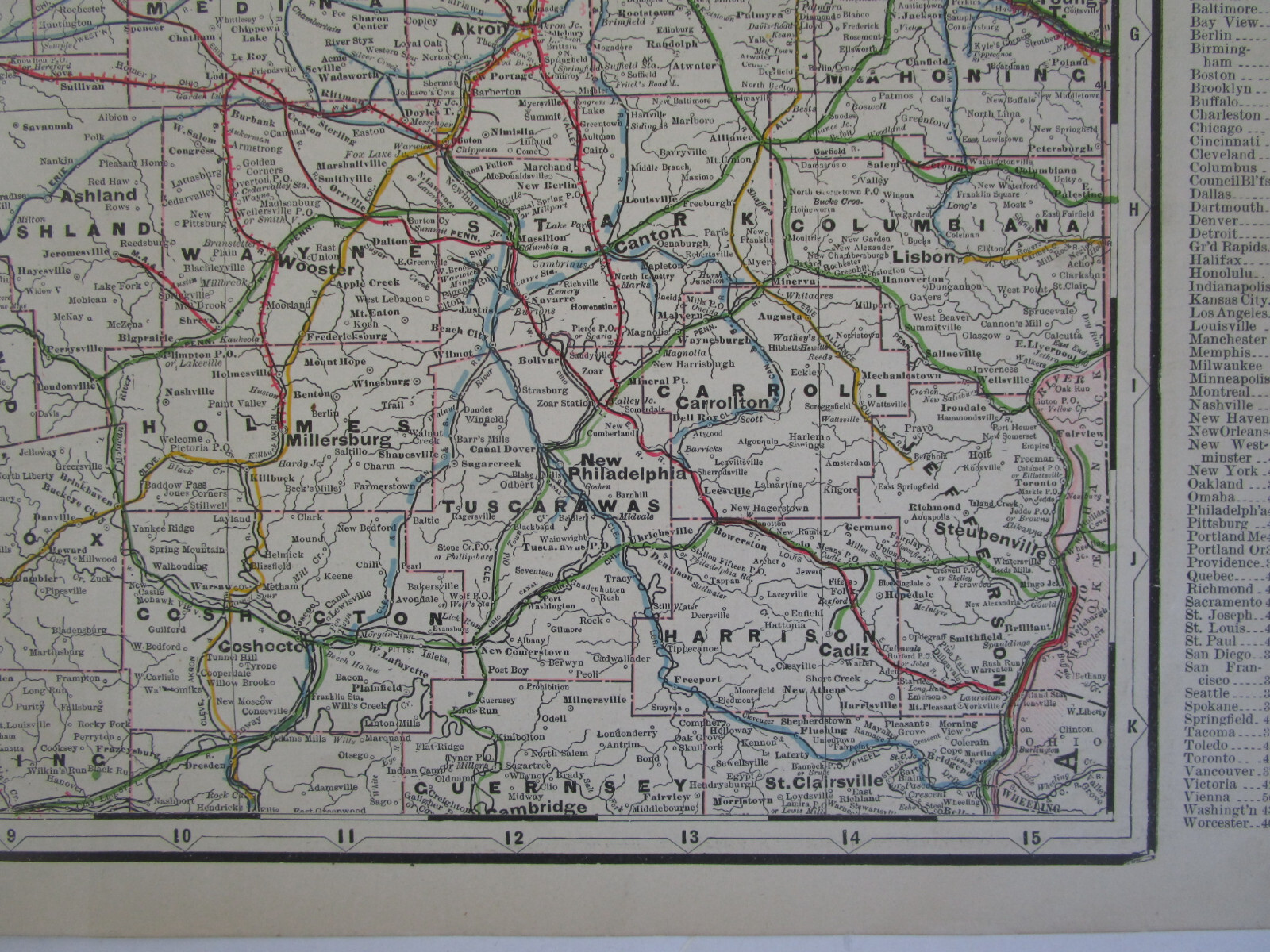 OH 1897 NORTHERN OHIO RAILROAD Map. Cram. MIILERSBURG, ASHLAND, & GREENWICH RR