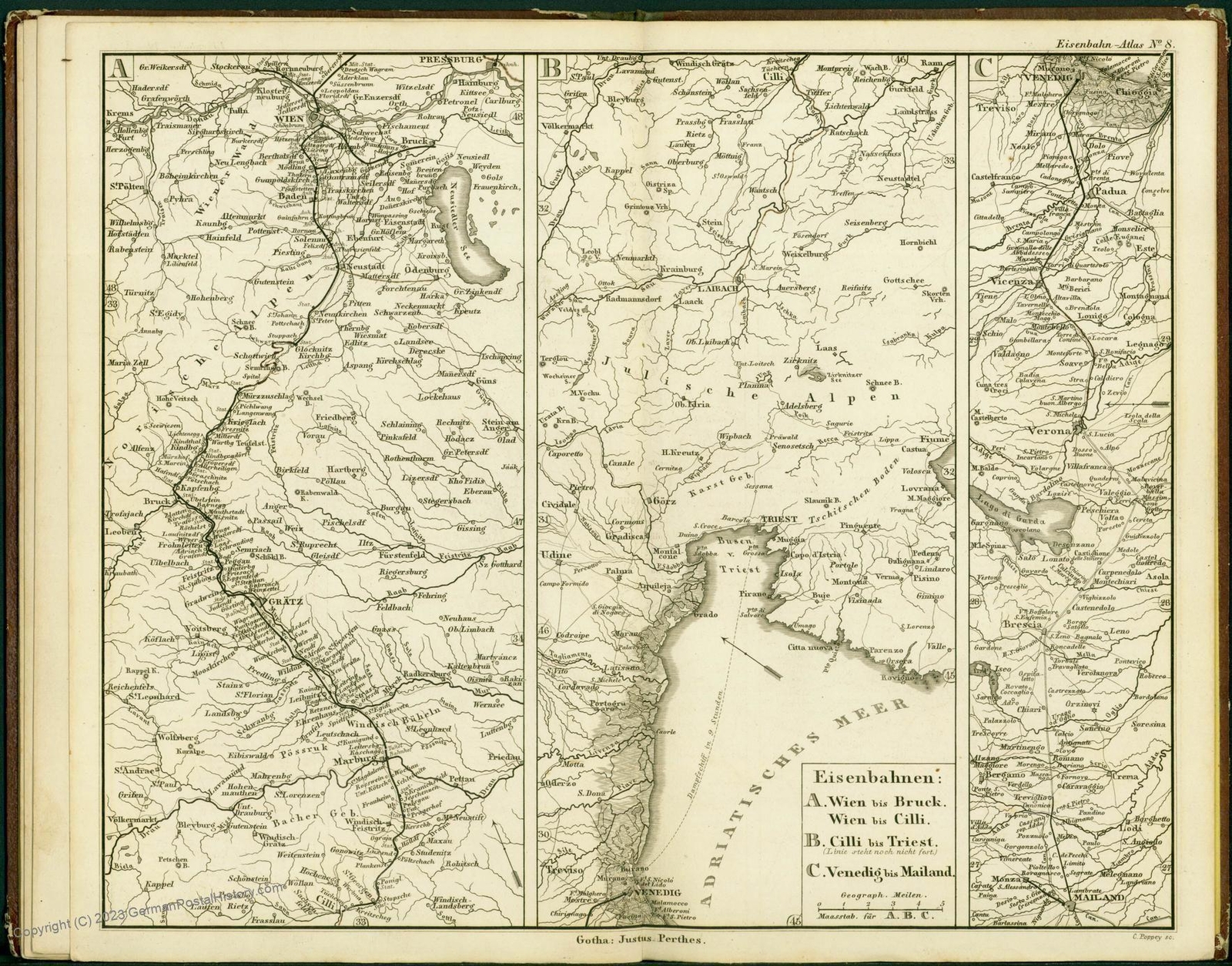 1847 Railway Atlas Germany Belgium Northern Italy Stuelpnaegel 48886