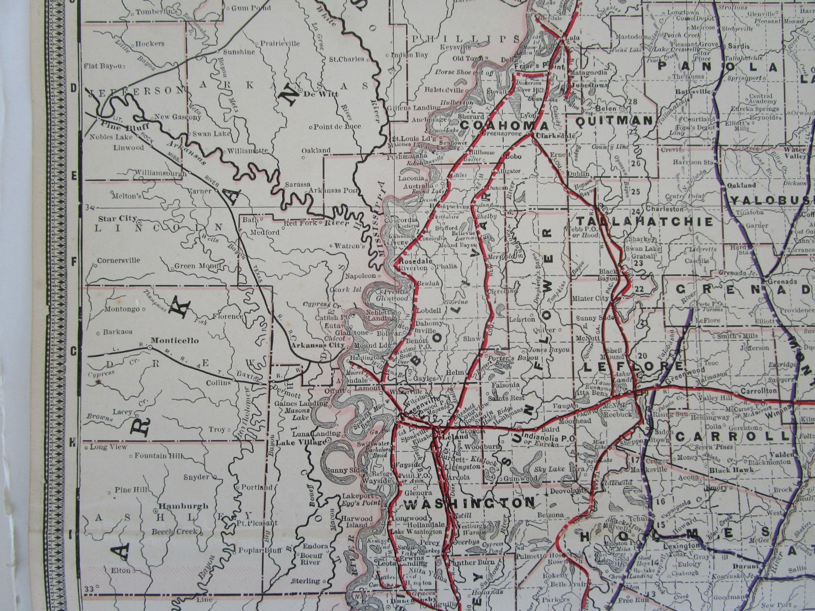 ANTIQUE MS 1891 MISSISSIPPI RAILROAD Map. Cram. NEW ORLEANS NORTHEASTERN RR