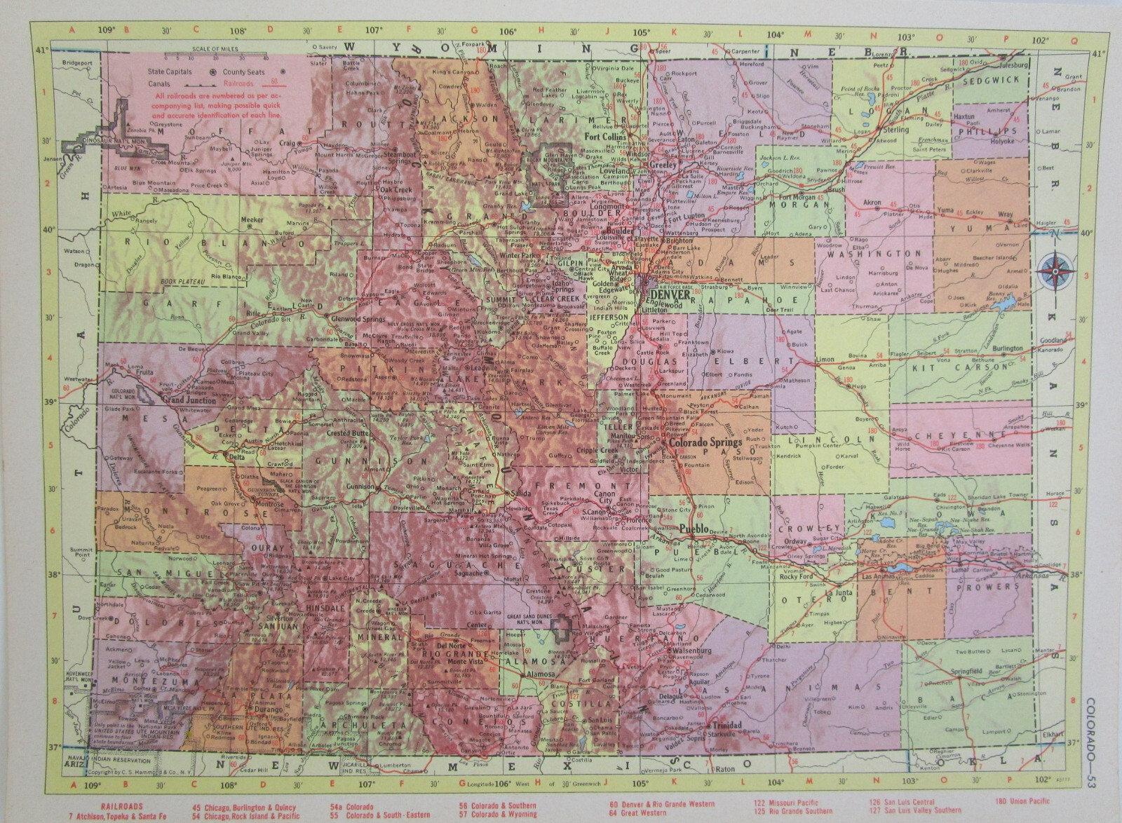 CO CT 1955 COLORADO RAILROAD Map SAN LUIS VALLEY SOUTHERN RR ~or~ CONNECTICUT